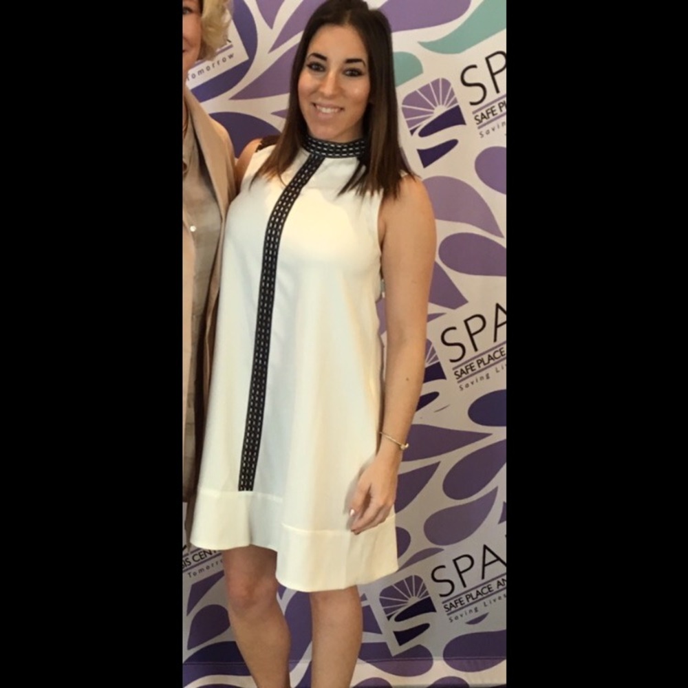 White Rachel Roy dress with black trim