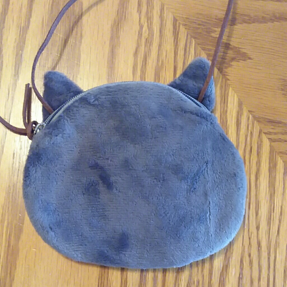 Cat zipper coin purse w/ leather shoulder strap - Picture 3 of 6
