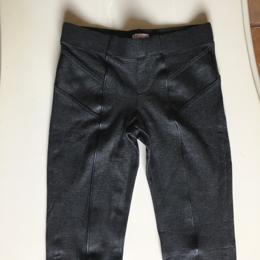 Dark Gray Leggings with Leather Detail