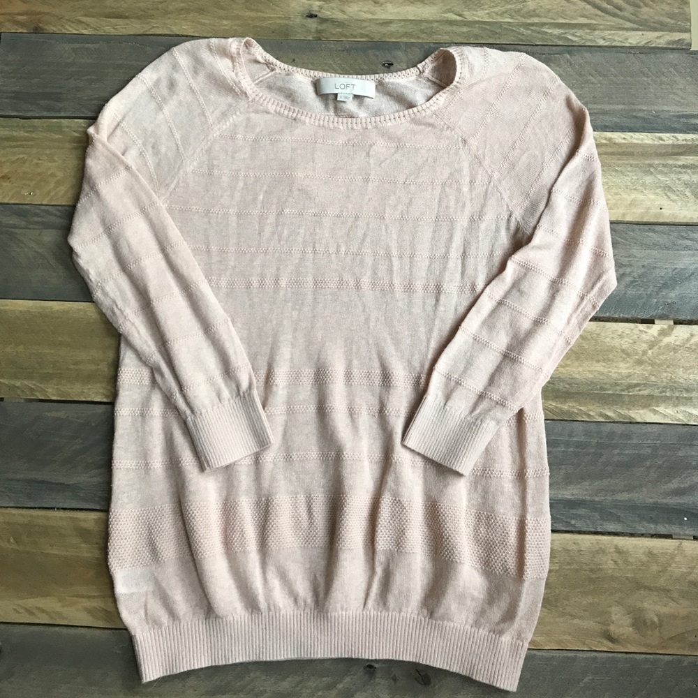 LOFT Linen Cotton Pullover Sweater Tonal Stripe S