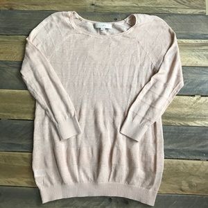 LOFT Linen Cotton Pullover Sweater Tonal Stripe S