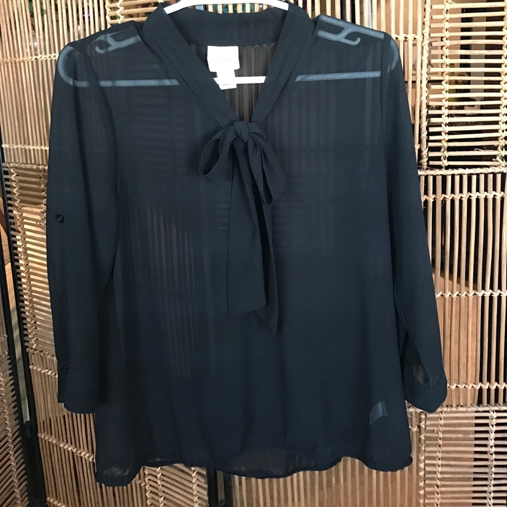 Sheer Black Blouse w/ Front Tie/Bow
