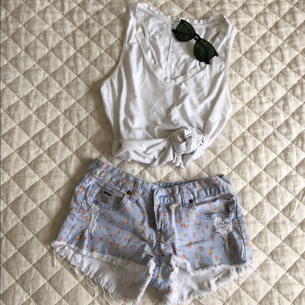 Billabong Distressed Floral Denim Shorts