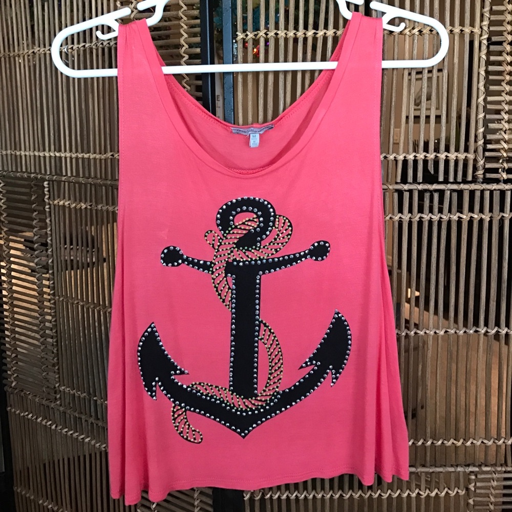 Coral Rhinestone Anchor Tank