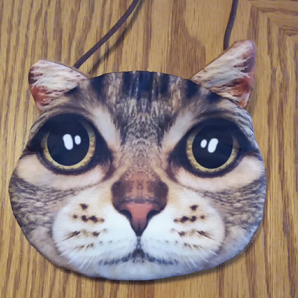 Cat zipper coin purse w/ leather shoulder strap - Picture 2 of 6