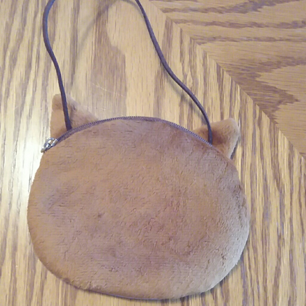 Cat zipper coin purse w/ leather shoulder strap - Picture 3 of 6