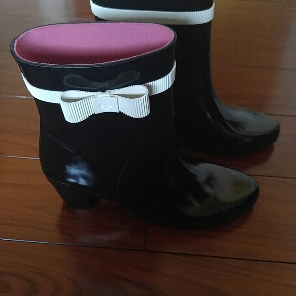 Kate Spade Paloma Rain W Cream Bow 8 Black Boots