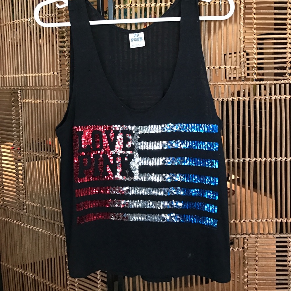 VS PINK "Love Pink" American Flag Sequin Tank