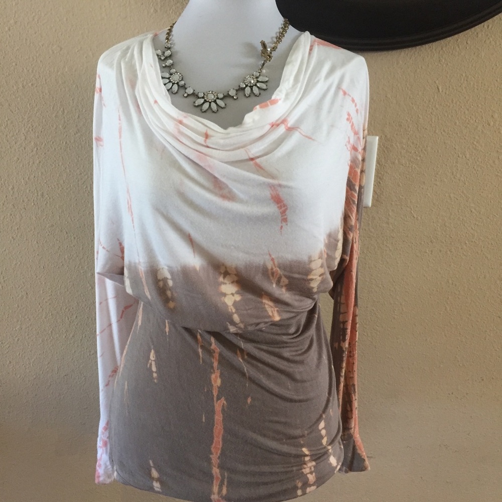 Phanuel cream, brown, peach tie dye cowl neck top