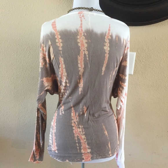 Phanuel cream, brown, peach tie dye cowl neck top - Picture 6 of 8