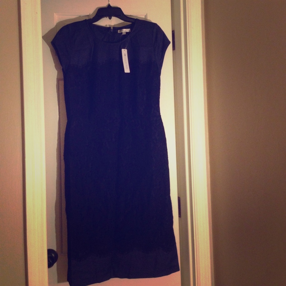 DE collection blue with black lace dress.