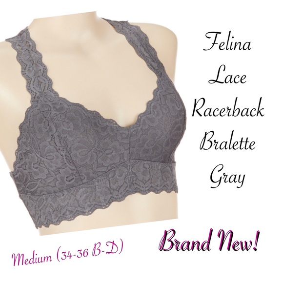 BRAND🆕 Sexy Lace Racerback Bralette Gray M - Picture 1 of 2