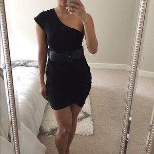 Sexy one Strap drape front mini black dress Sz SM