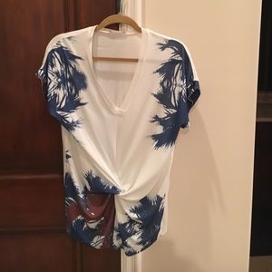 Blousy top white green and brown