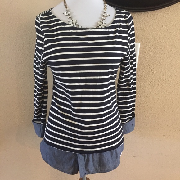 Per Se Women's blue striped long sleeve top - Picture 1 of 8