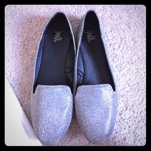 Silver glitter loafers