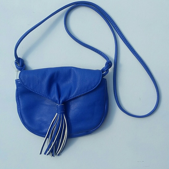 BLUE LEATHER CROSS BODY TASSLE PURSE - Picture 2 of 6