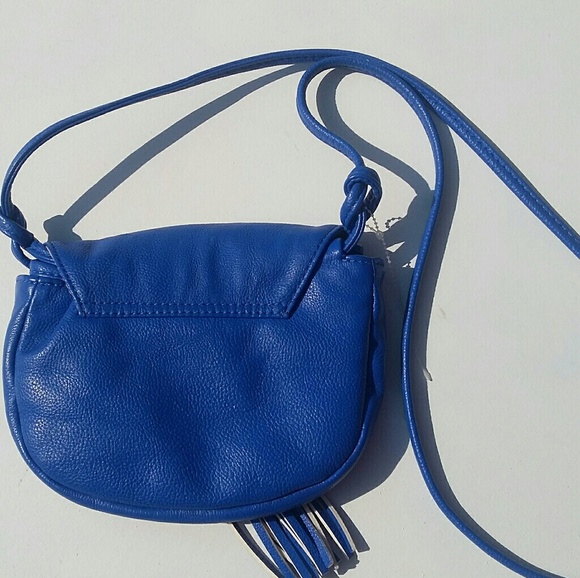 BLUE LEATHER CROSS BODY TASSLE PURSE - Picture 3 of 6