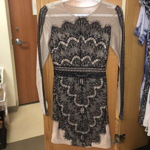 Sheer long sleeve dress, tan and black