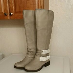 Tan leather knee high boots. Never worn!