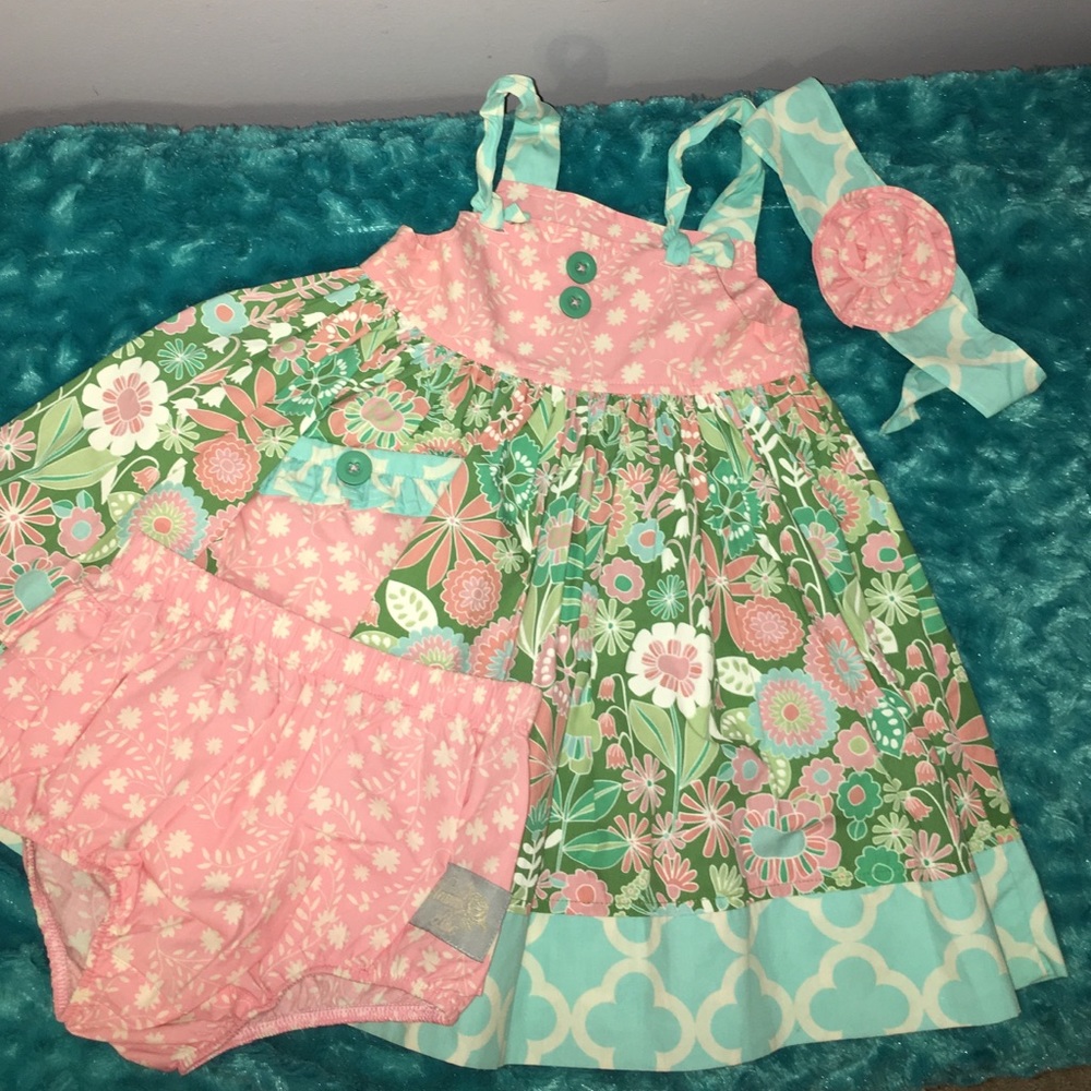 Eleanor Rose Flower Dress,Bloomers, & Headband