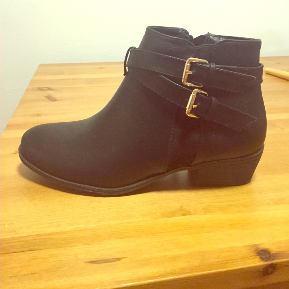 Black buckle booties