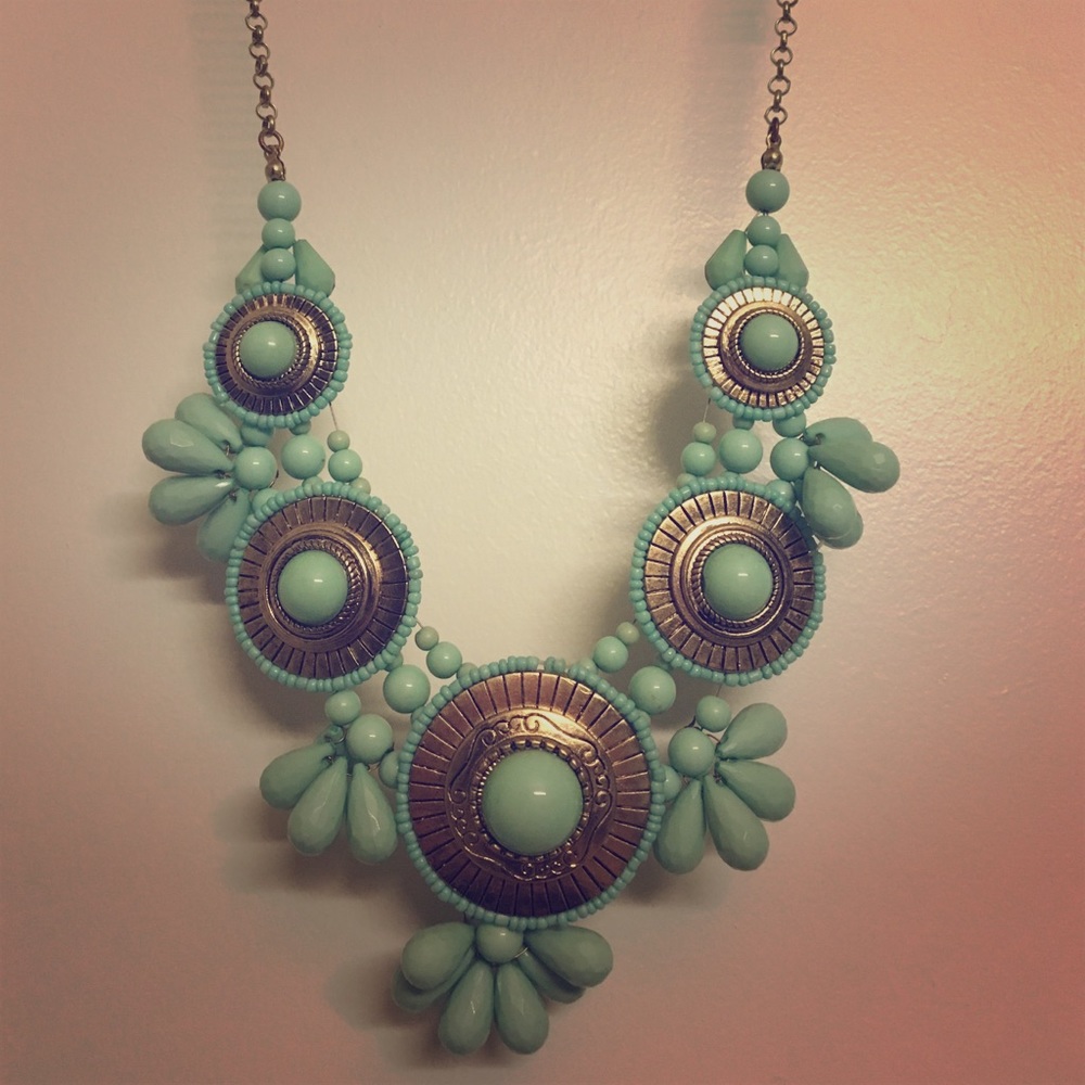 Mint Green and Gold Statement Necklace