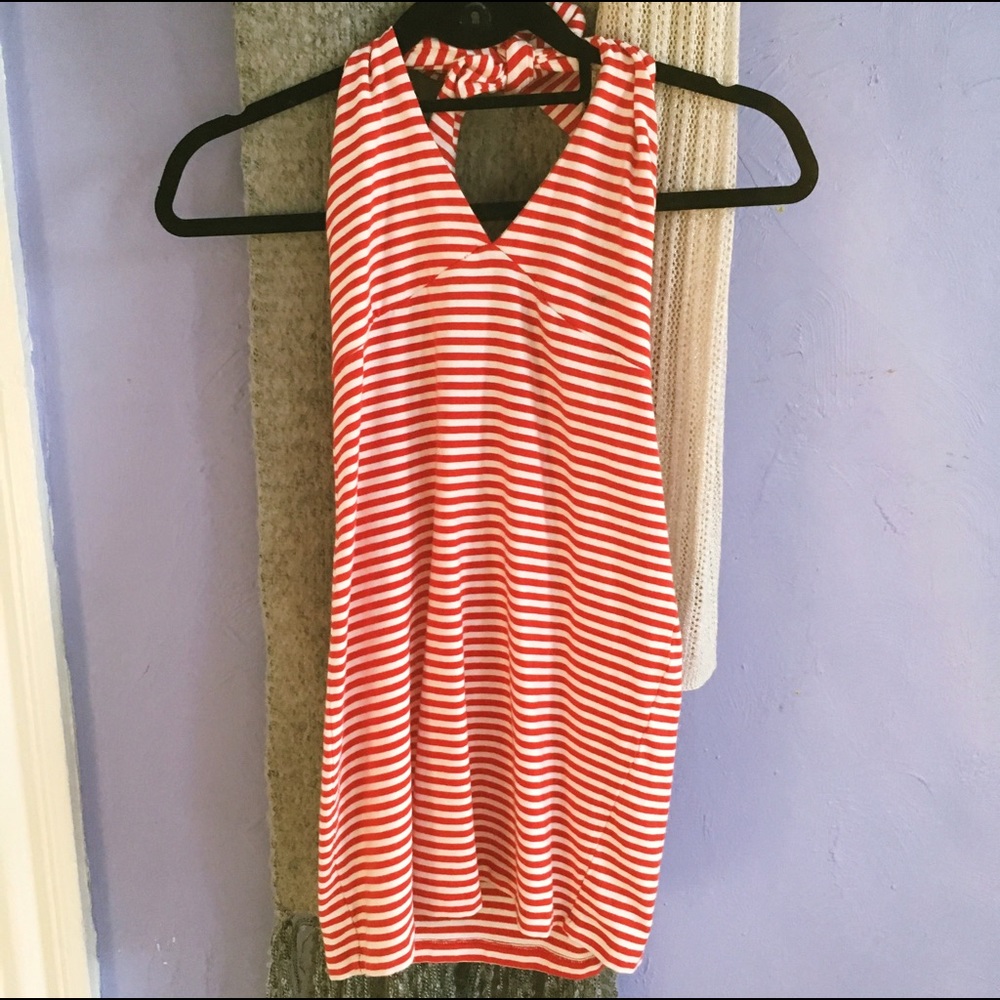 Red & White Stripe Halter Mini Dress 🍒