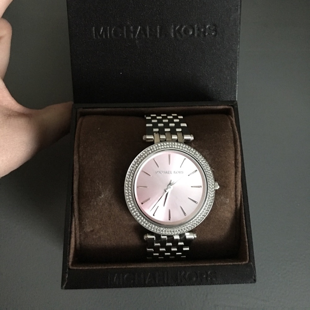Two toned pink, pavé crystal Michael Kors watch