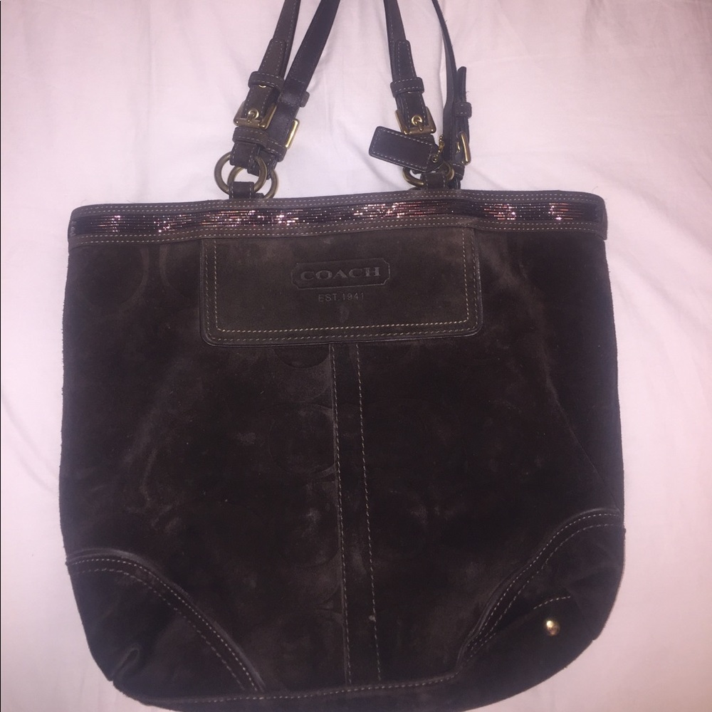 Authentic suede coach tote