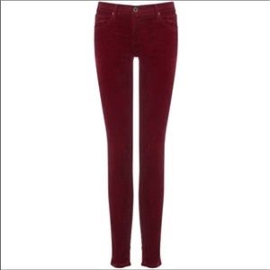 AG Skinny Legging Red Velvet Corduroy Pants