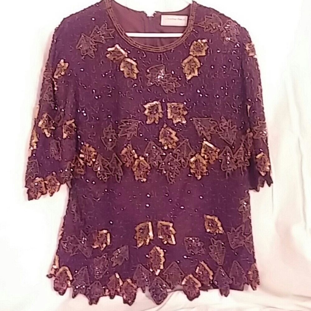 Heavily beaded sequin blouse with leaves detail