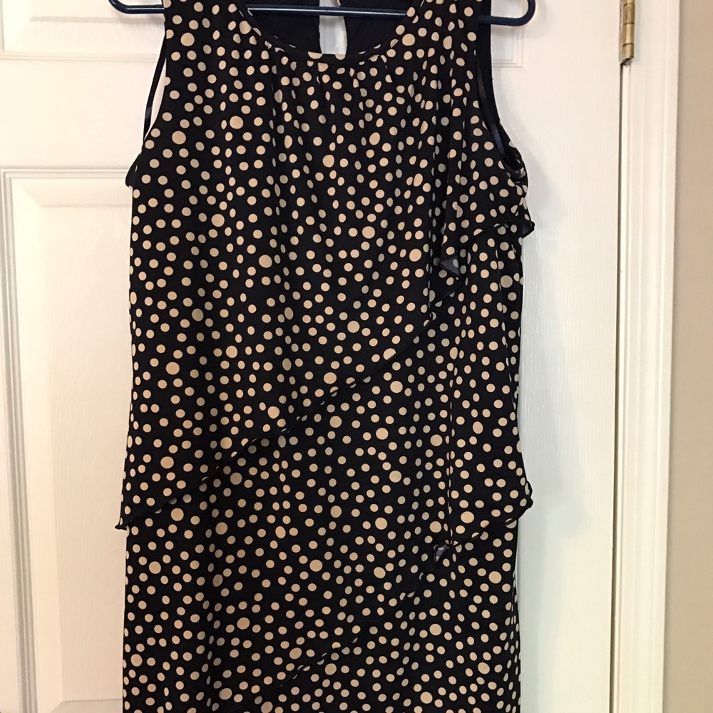 Navy and Beige Polka Dot Dress