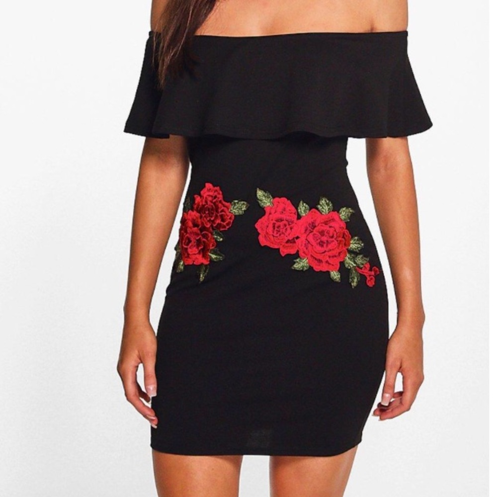 Black rose off the shoulder dress