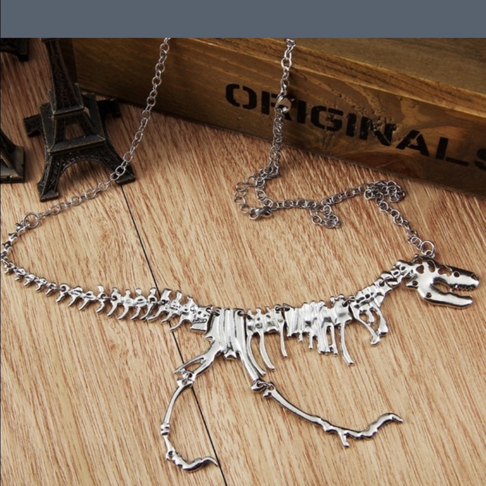 Silver dinosaur bones necklace