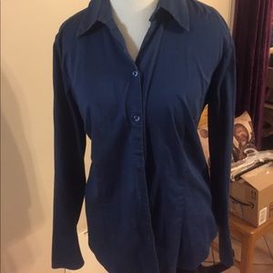 Blue stretchy plus size button down