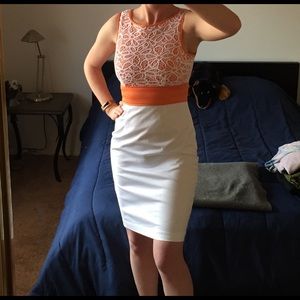 Orange and white sheath dress