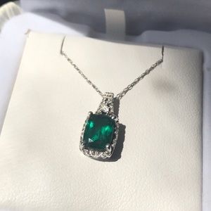 Lab Emerald Necklace with Diamond Accents 10k