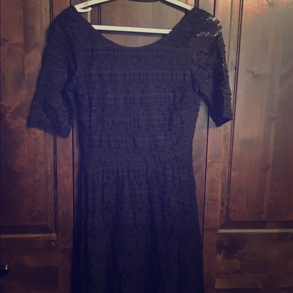 Navy blue lace dress with scoop back