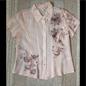 J. Jill sheer embroidered blouse