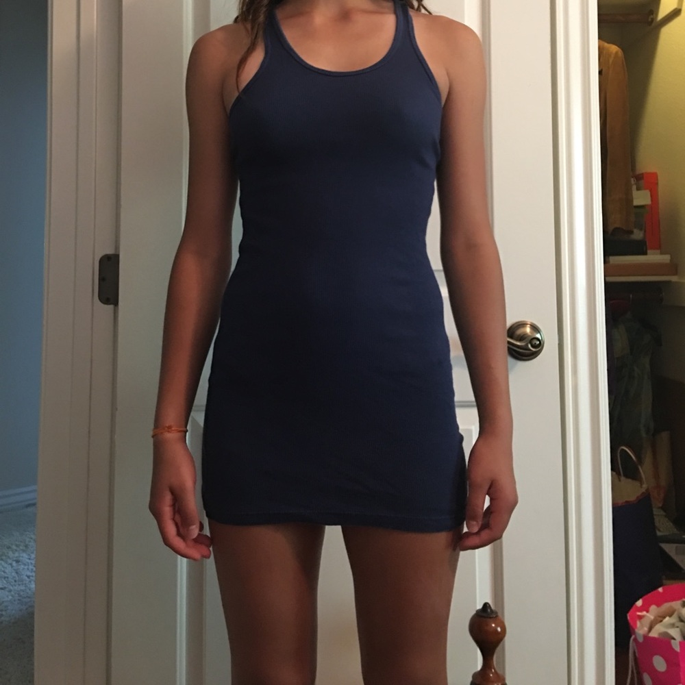 Blue ribbed tank top dress