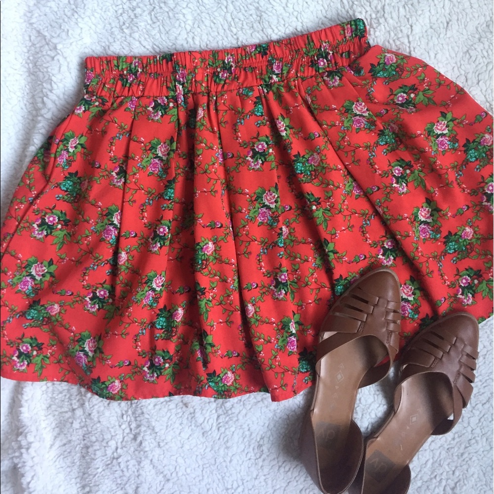 Red floral circle skirt