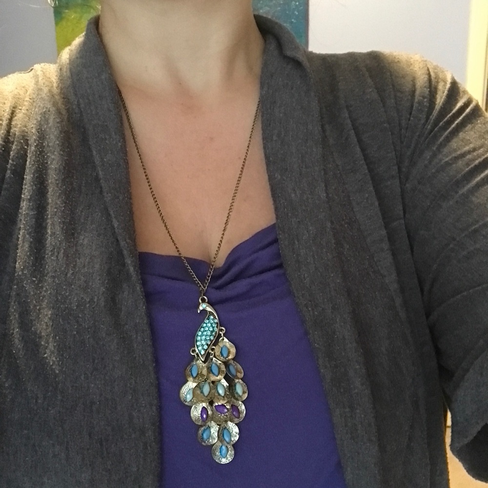 NWT!💙💎PEACOCK! BEAUTIFUL NECKLACE💎💙BRONZE BLUE - Picture 1 of 6