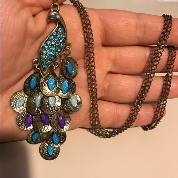 NWT!💙💎PEACOCK! BEAUTIFUL NECKLACE💎💙BRONZE BLUE - Picture 2 of 6