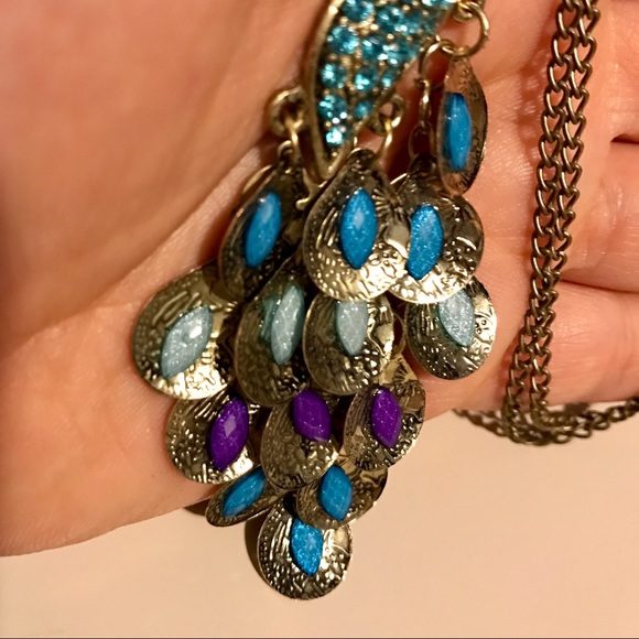 NWT!💙💎PEACOCK! BEAUTIFUL NECKLACE💎💙BRONZE BLUE - Picture 3 of 6