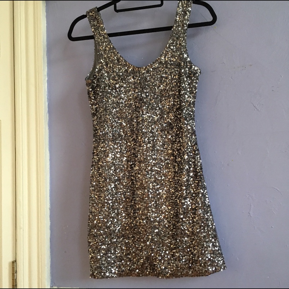 New Year's Eve Silver Sequin Mini Dress