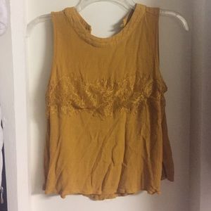 Yellow lace accent tank top