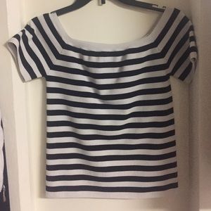 Off shoulder black and white striped top