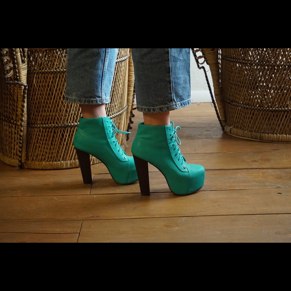 Teal Lace up Platform Boots