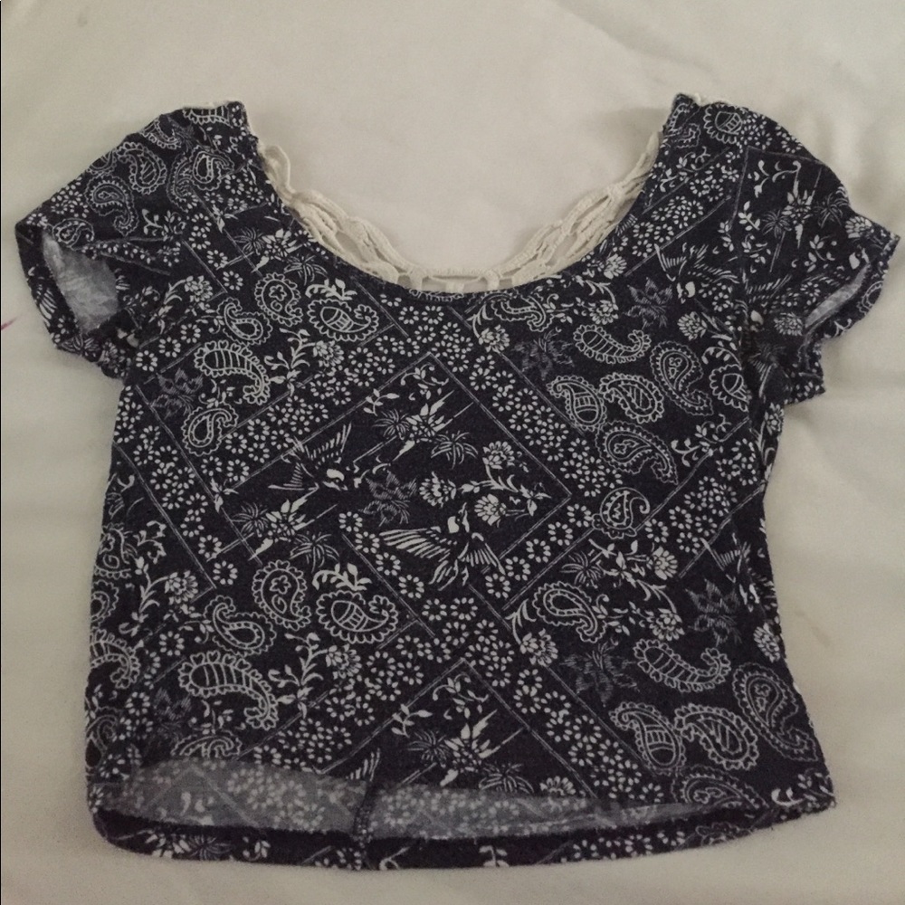 Navy Blue Floral Crop Top